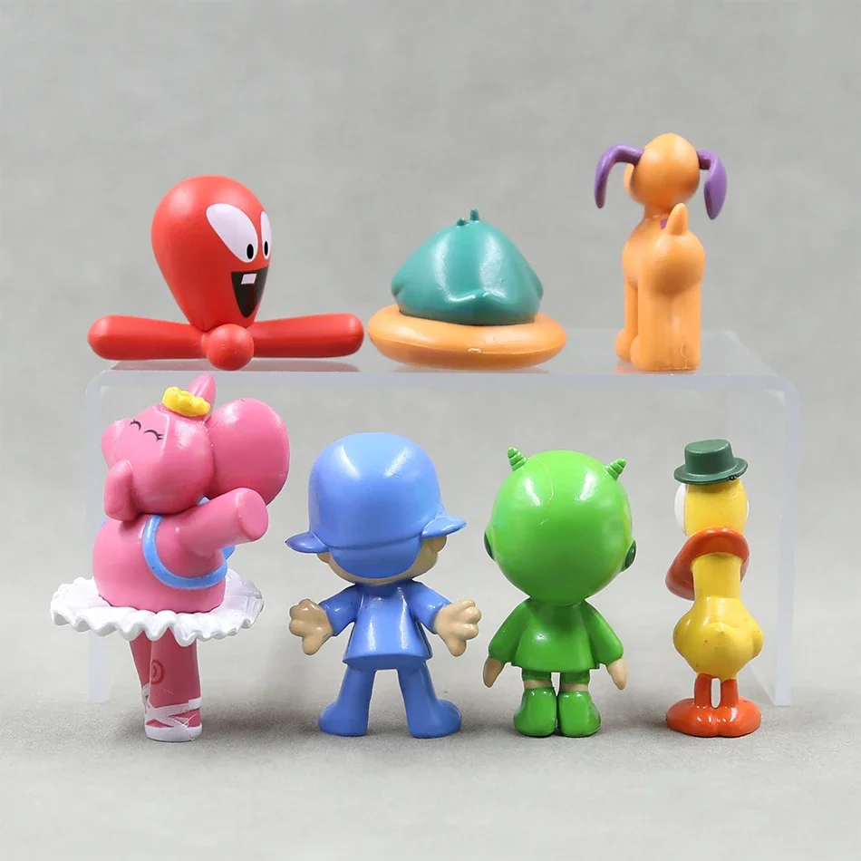 Pocoyo ตุ๊กตาสัตว์รูปนกเป็ดช้างของเล่นหุ่นตัวการ์ตูนน่ารัก PVC 7ชิ้น/เซ็ตของขวัญสำหรับเด็ก