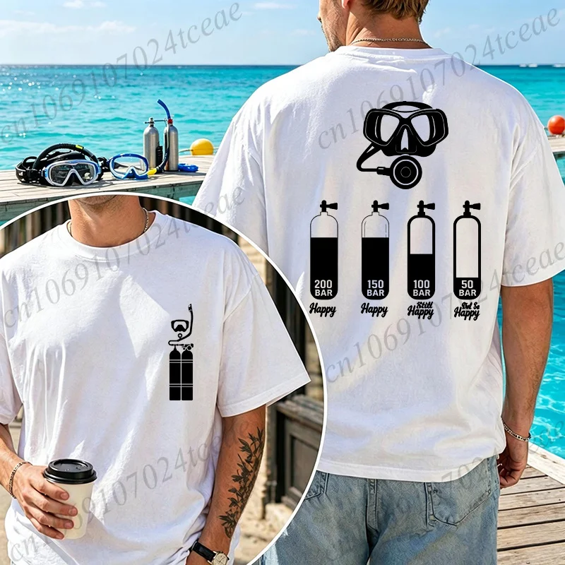 Herren-T-Shirt zum Tauchen, lustiges Taucher-T-Shirt mit Tankdruck 200 Bar, fröhliche Grafik-T-Shirts, Sommer, lässig, übergroßes Kurzarm-T-Shirt, Taucher-Geschenk – Detail 2