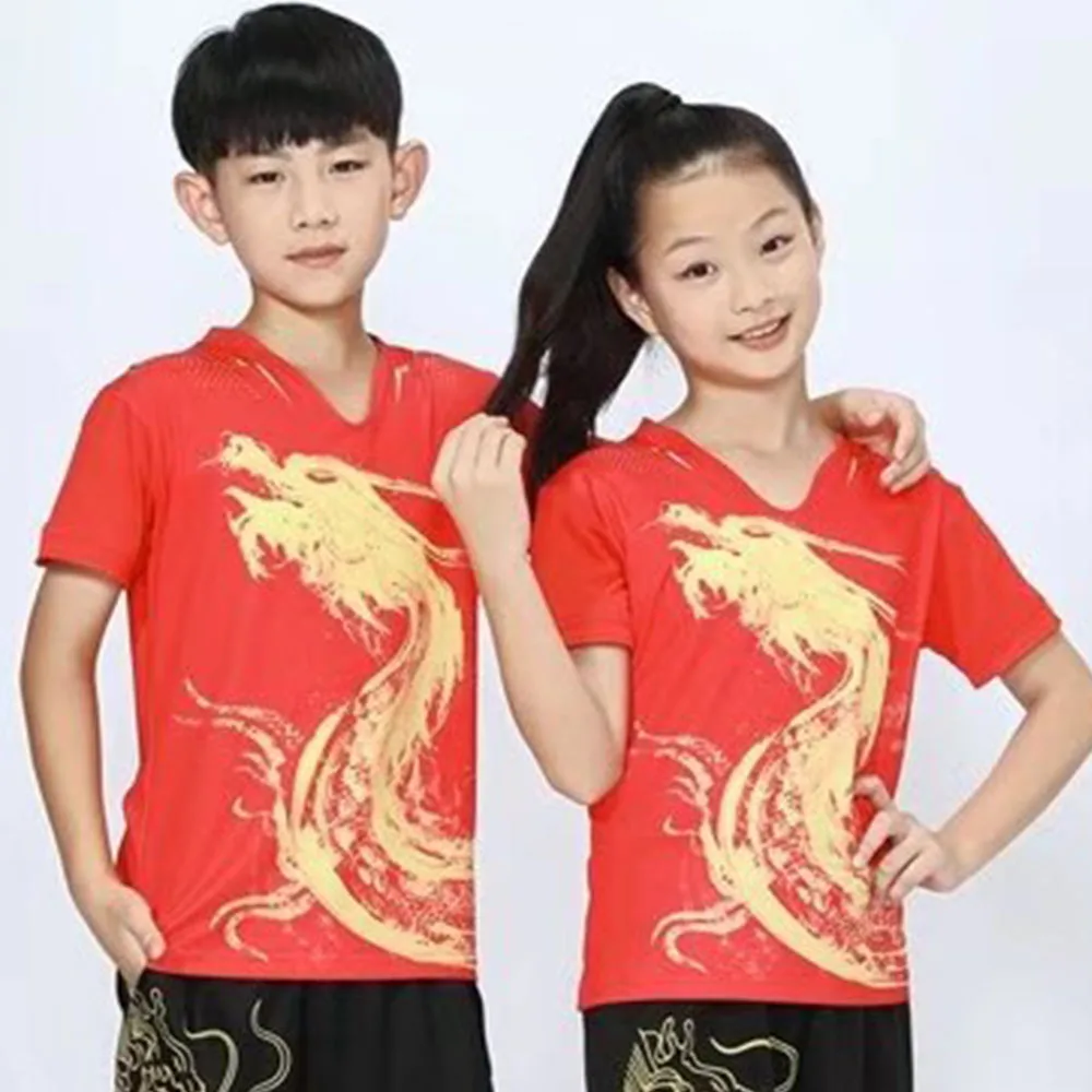 Tafeltennisshirt Voor Mannen Vrouwen Kinderen China Dragon Print Familie Zomer Badminton T-Shirt Snel Droog Ping Pong Tennisuniform Tops