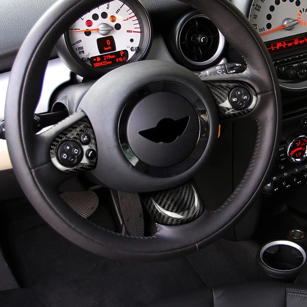 Real Carbon Fiber  for MINI Cooper Countryman R60 R55 R56 R57 Car Steering Wheel Cover Panel Button Accessories Interior Trim