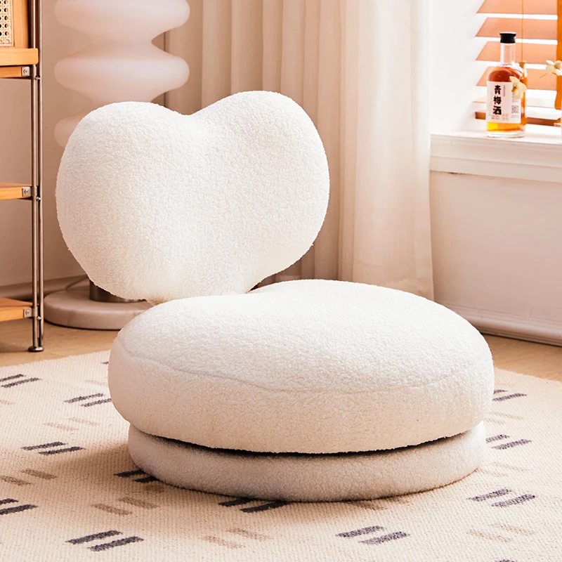 

Home Children's Sofa Chair,Rotating Solid Wood Low Stool,Single Lamb Fleece Footstool, Living Room Balcony Reading Chair for Kid