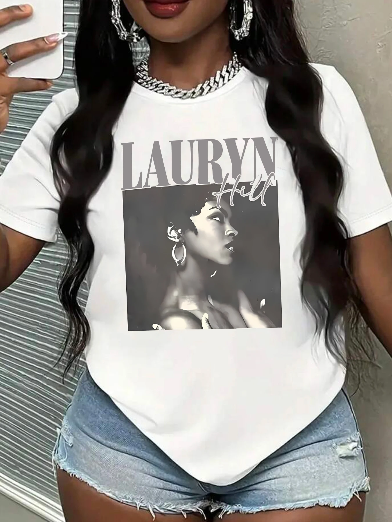 

LAURYN Letter and Art Women's Side Face Pattern Women Short sleeved T-shirt Summer Daily Fashion Trend