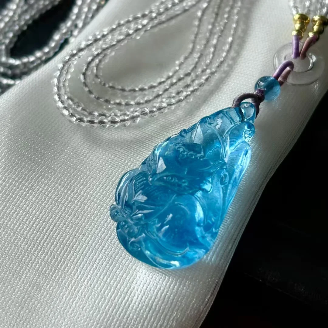 

Natural Blue Aquamarine Pendant Aquamarine Brazil 32x20mm Fox Women Fashion Jewelry AAAAAA