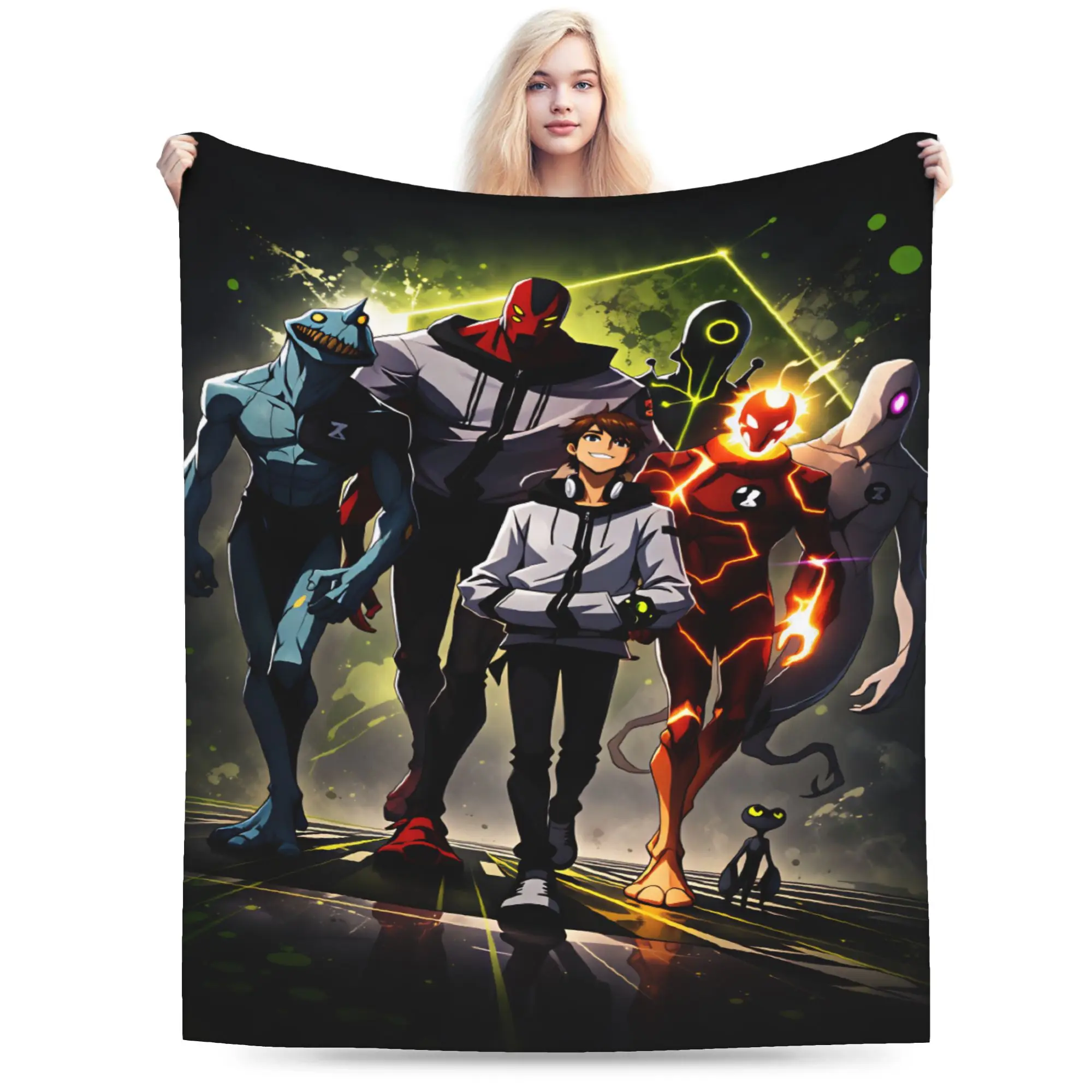 Cozy Throw Blanket Picnic Ben 10 Cartoon Blanket  Flannel Bedspread For Living Room Pattern Sofa Bed Cover