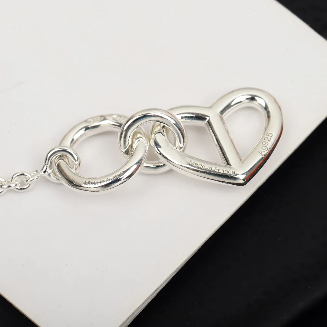 Hot Europe Designer Brand 925 Silver Heart Necklace Woman Top Quality Jewelry Wedding Gift Trend