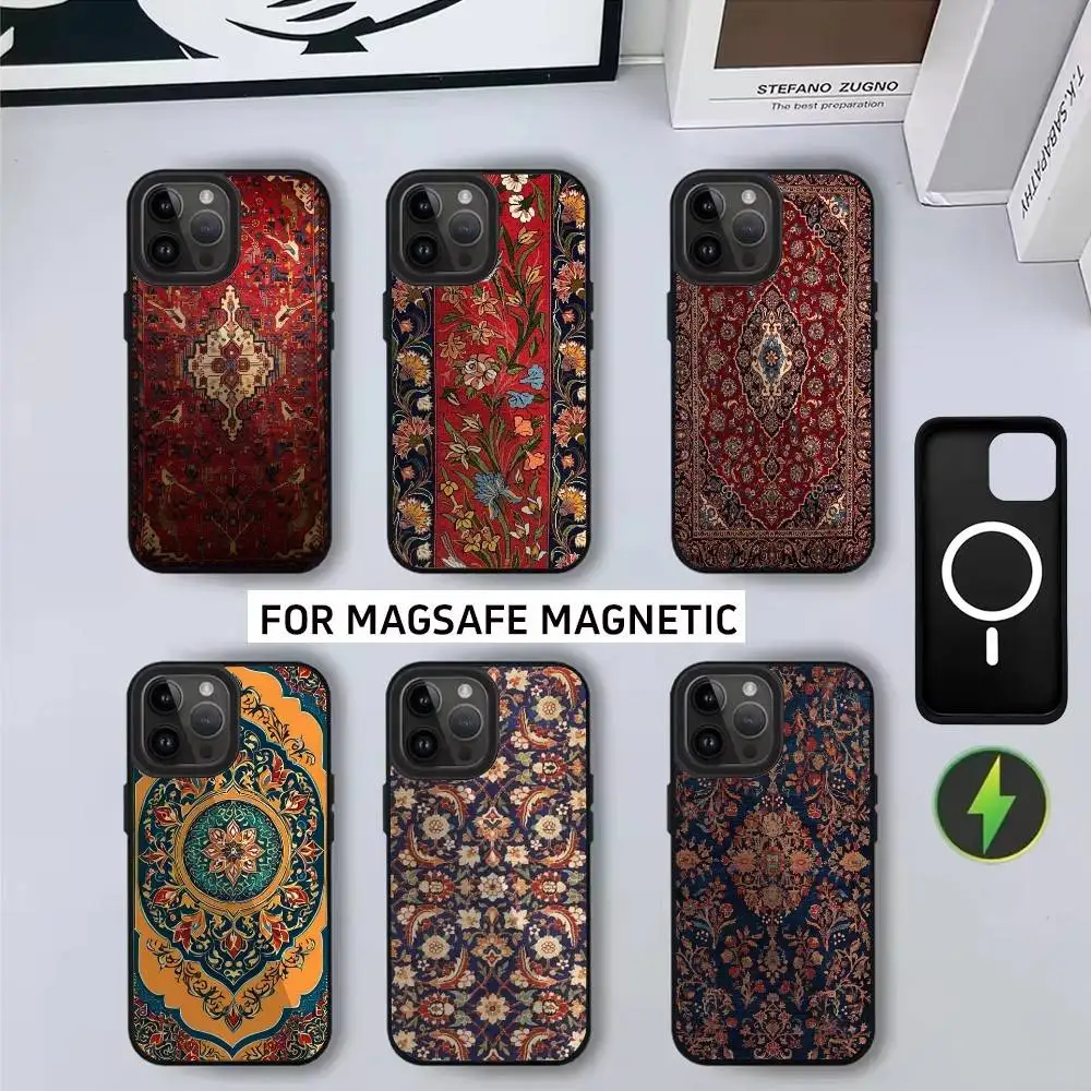 

P-Persian C-Carpet F-Floral P-Pattern Phone Case For iPhone17,16,15,14,13,12,11 Plus,Pro Magnetic For Magsafe Wireless Charging
