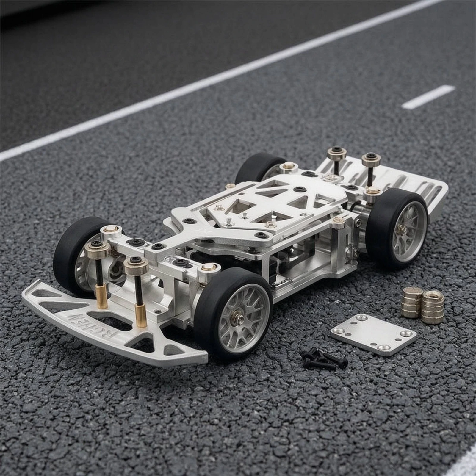 RC Chassis with Steering Gear 1:28 Scale Drift Chassis Châssis Roulant Rear-Drive Car Frame Personnalisable for Hobbyists