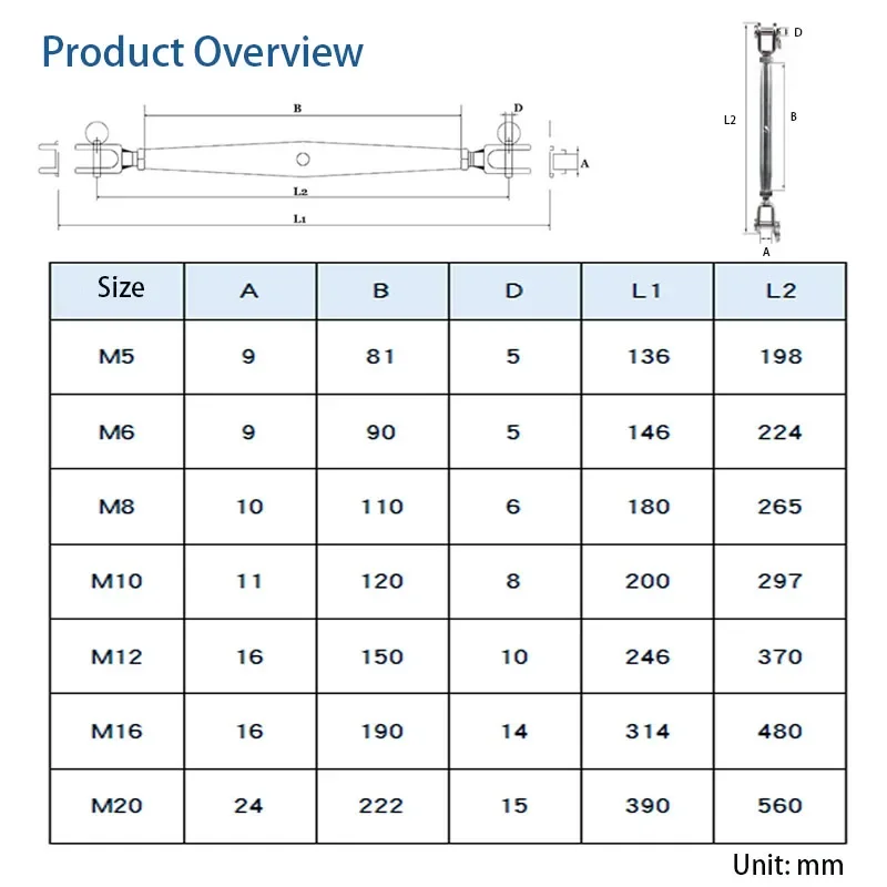 Picture 7: 1PC M5-M20 304 Stainless Steel  Rigging Screw Closed Body Jaw Turnbuckle Bolt Wire Rope Tensioner Length Adjuster Clamp ﻿