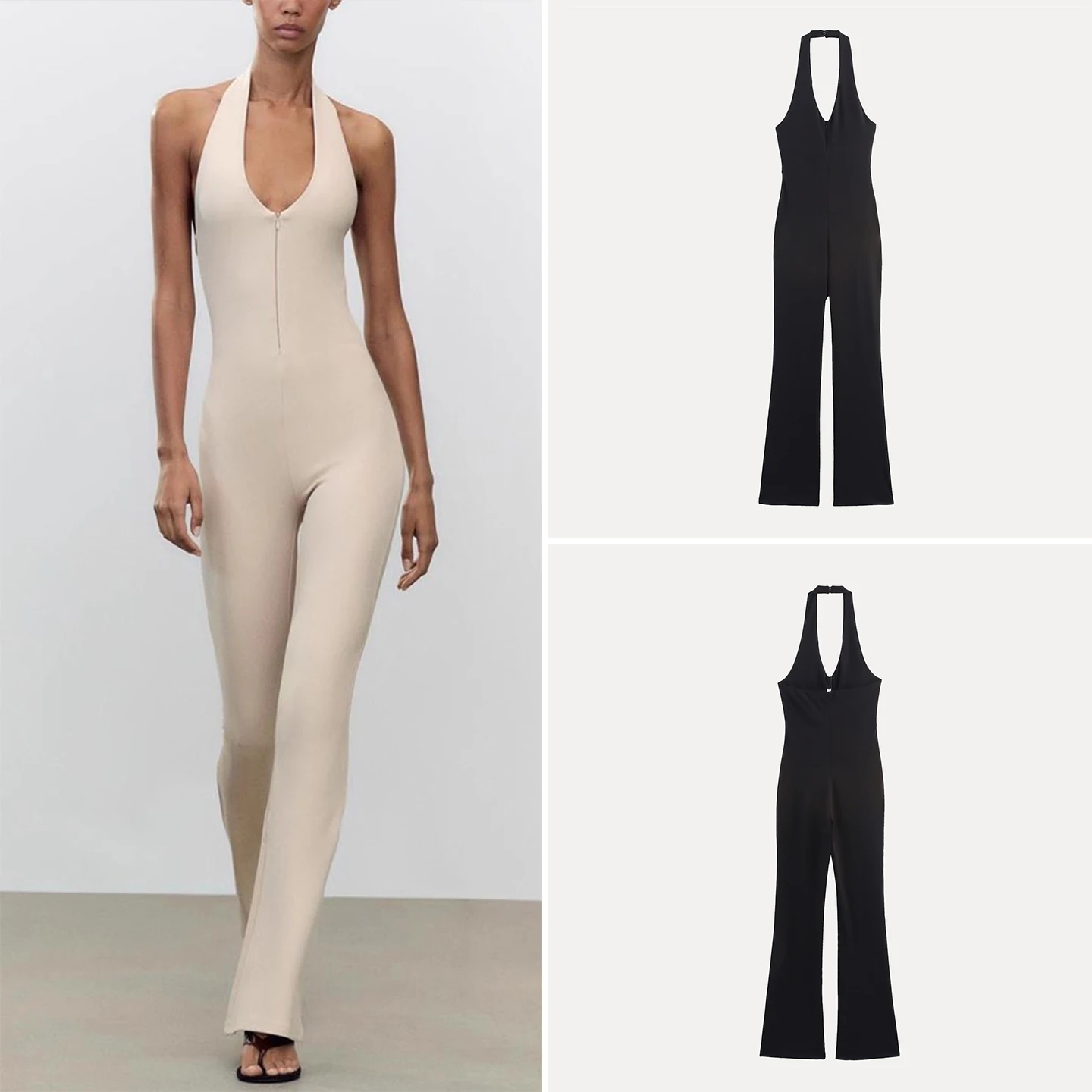 

Street Sle High Waist Long Pants Jumpsuit Women's Faion Double Sided Cloth Hanging Ne Collar Flared Legs Summer 2025
