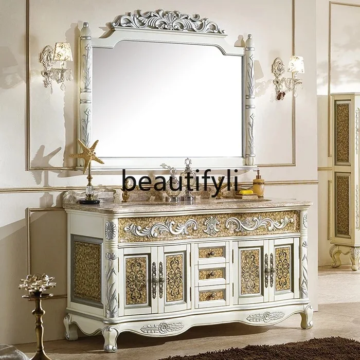 

European-style painted bathroom cabinet combination large apartment floor-to-ceiling washbasin cabinet washbasin cabinet