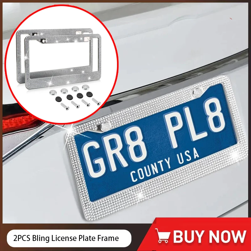 

Рамка номерного знака с блестящими кристаллами, роскошная рамка для автомобиля, табличка с кнопкой и бриллиантами, рамка для номерного знака автомобиля, 2 шт.