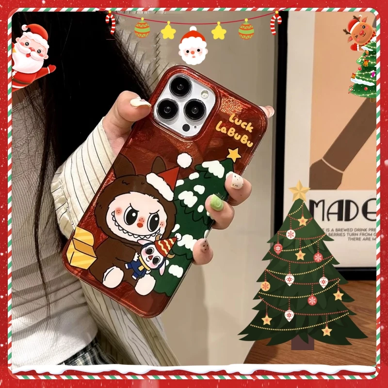 3D Cartoon Christmas LaBuBu Stereoscopic Doll Phone Case For iPhone 12 13 14 15 16 Pro Max Anti Fall Soft Back Cover