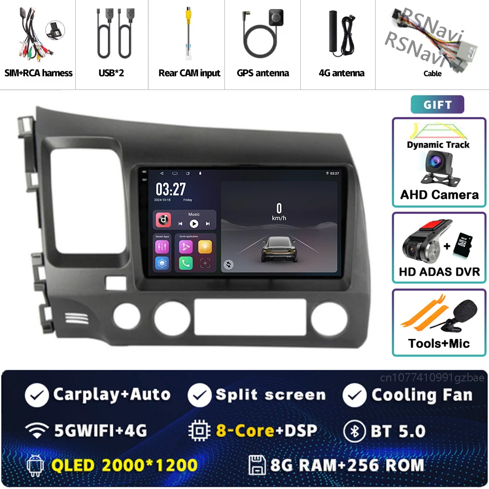 Android 15 Voor Honda Civic 8 FK FN FD 2005-2012 2K QLED Android Autoradio Multimedia Video speler GPS 4G CarPlay Stereo