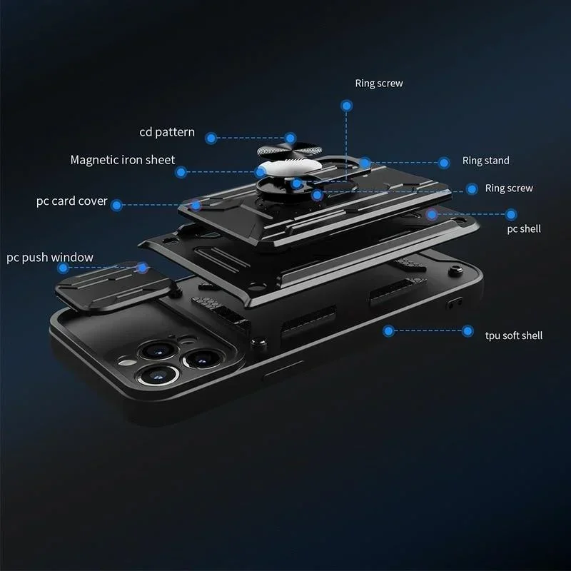 Funda de lujo a prueba de golpes para Xiaomi, 13T, 12T Pro, Redmi Note 13, 12, 11 Pro Plus, Poco X6, rotatie, soporte de anillo metálico En ranura