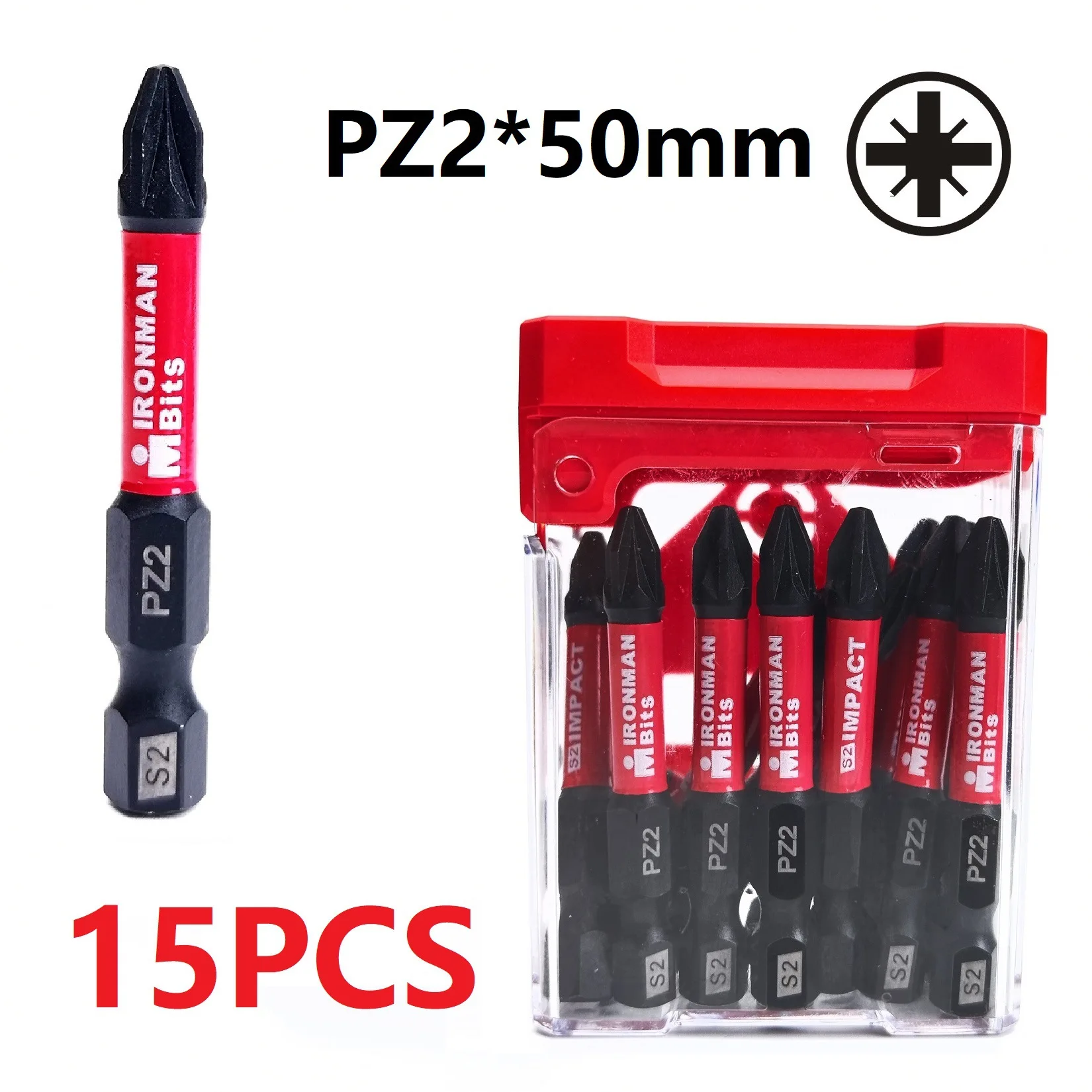 

Набор из 15 ударных бит S2 в форме риса, 50 мм, черные, односторонние, с повышенной устойчивостью к перегибам