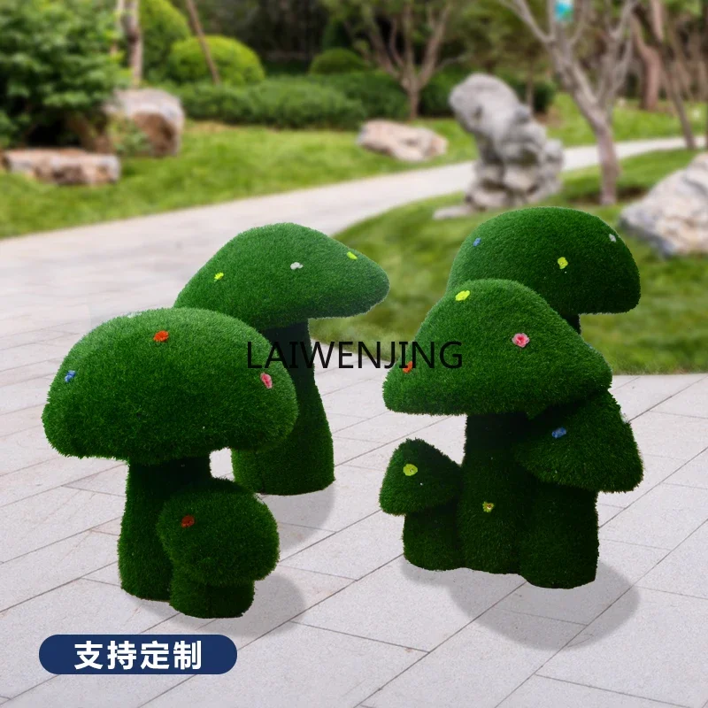 SGF fiberglass simulation flocking turf green carving large mushroom sculpture ornament