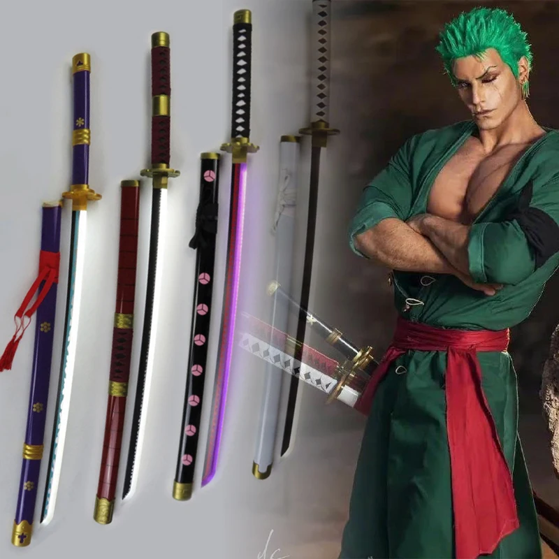 104cm Bright Roronoa Zoro Katana Luminou Sword Led Light Anime Zoro Cosplay Prop Real Size Japanese Katana Samurai Sabre Kid Toy