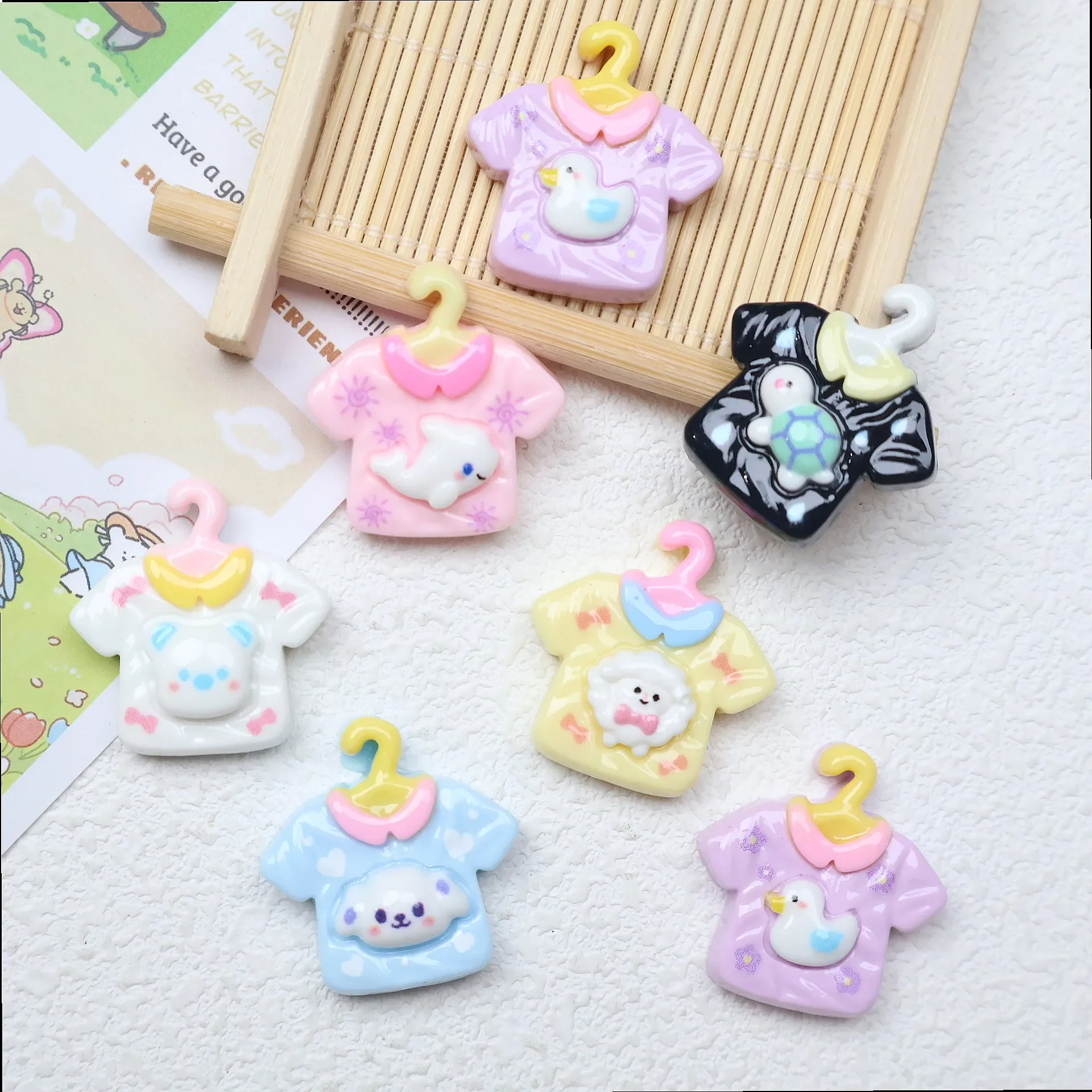 100pcs Kawaii Miniature Cartoon Clothes Cabochon Resin Flatback DIY Phone Case Scrapbook Hairpin Keychain Earrings Craft
