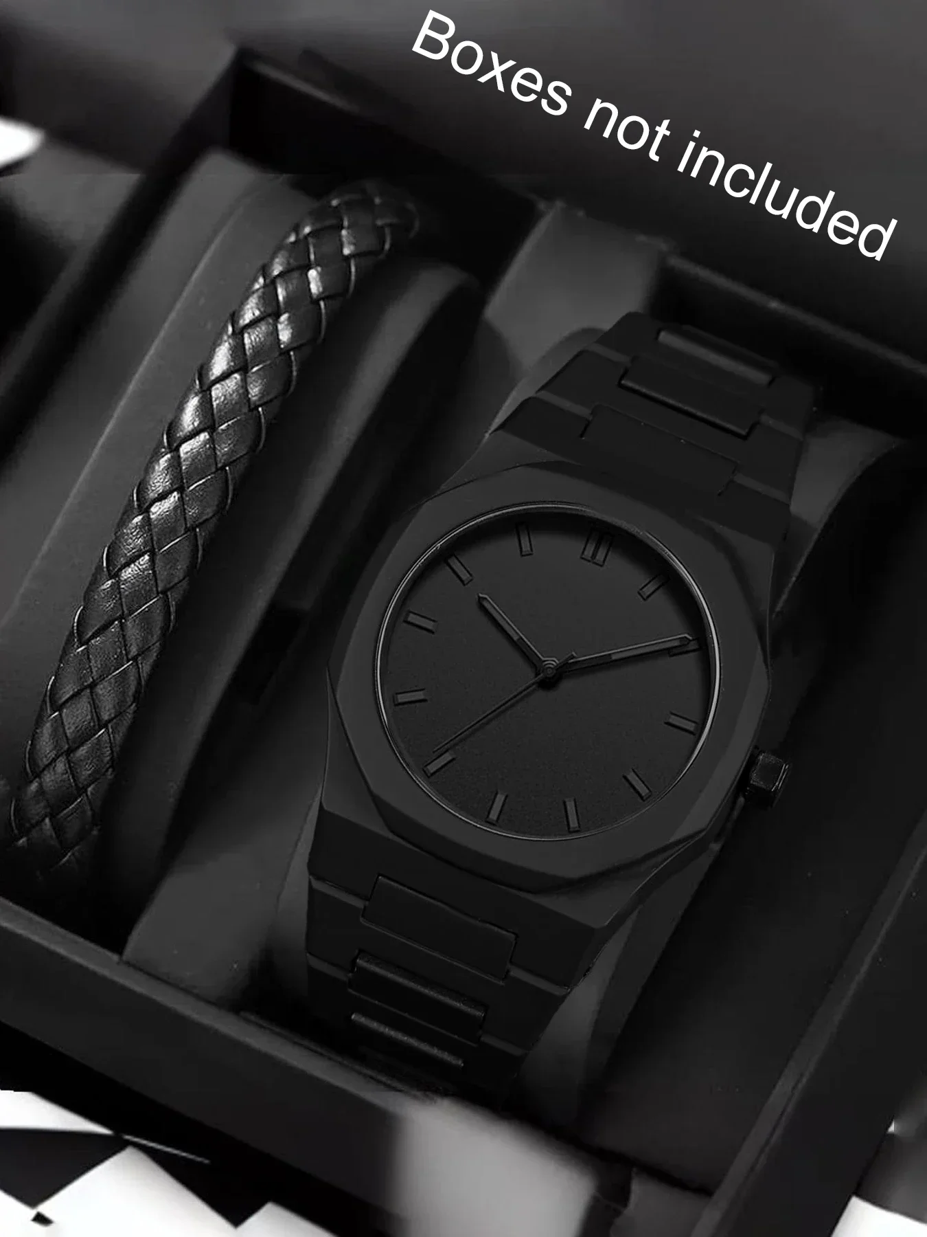 2-piece Light Luxury Fashion Octagonal Versatile Men's Business Quartz Watch Premium Sense Set