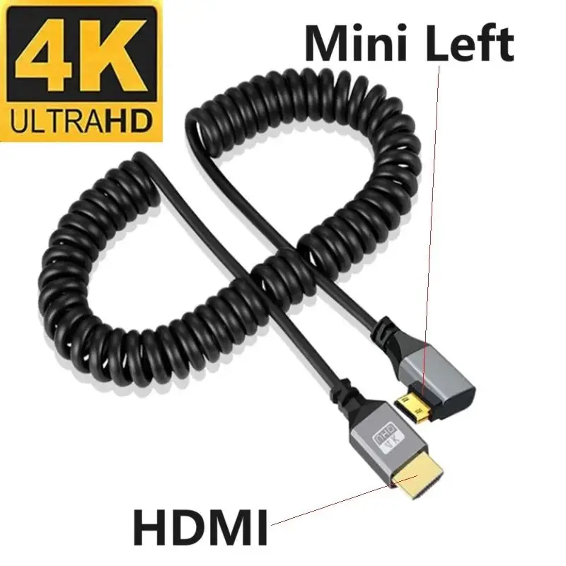 Kabel spiralny HDMI 2.4m 4K, męski-męski, lewy prawy góra dół, Mini Micro HDMI, elastyczny przedłużacz — zdjęcie produktu 4