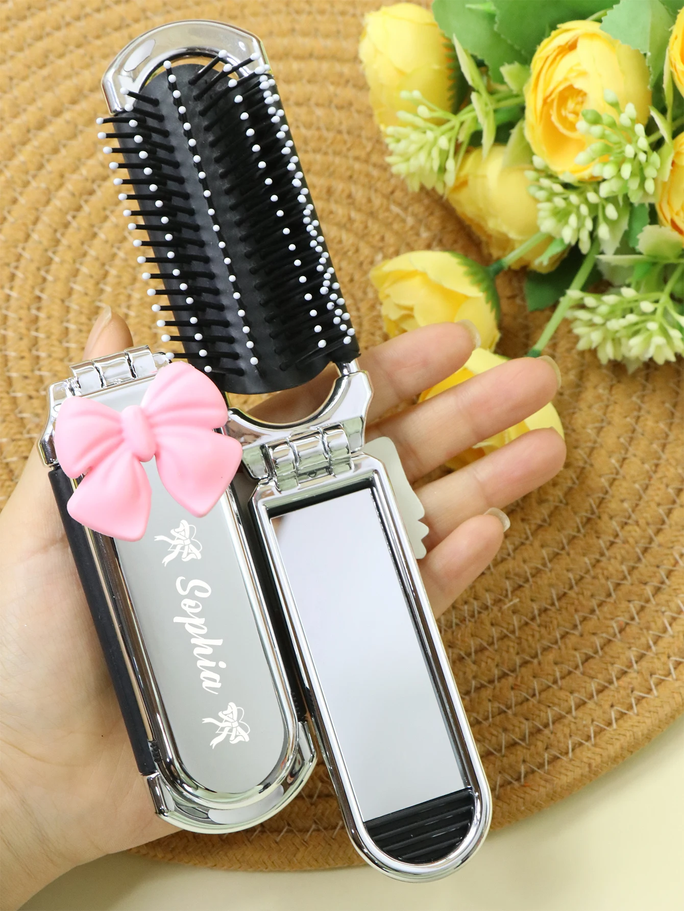 Personalizowana mini szczotka do włosów, szczotka podróżna z możliwością personalizacji imienia, rozczesująca szczotka do włosów, szczotka do włosów dla kobiet, grzebień podróżny