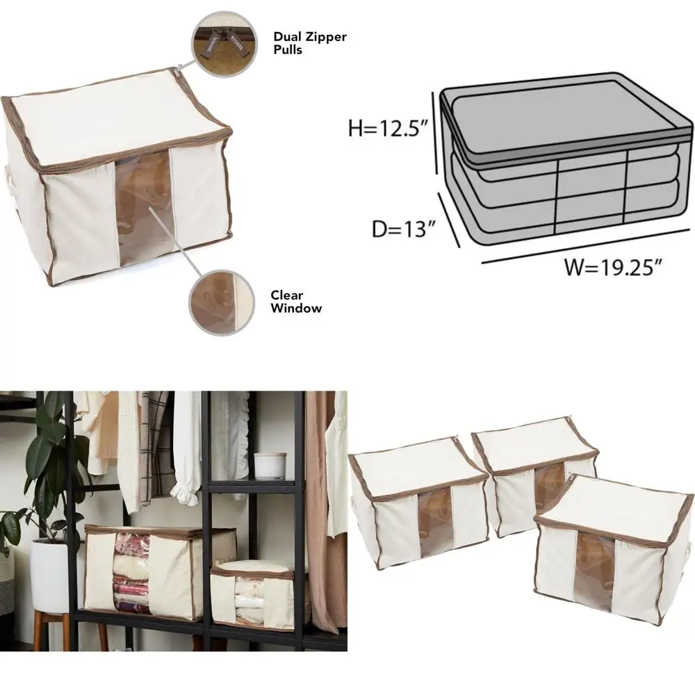 

Canvas Storage Bag with Handles and Dual Zips - Premium Quality for Indoor Use - Natural