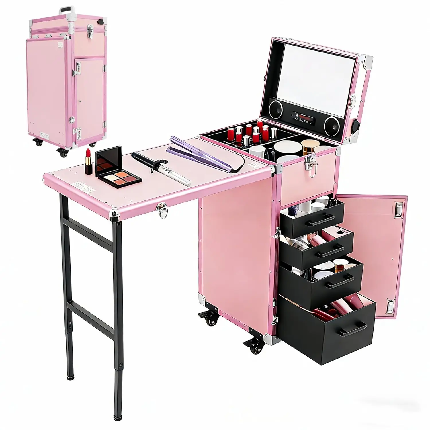 

Портативный передвижной маникюрный стол для обучения маникюру с аудиосистемой, профессиональный туалетный столик для хранения косметики, на заказ