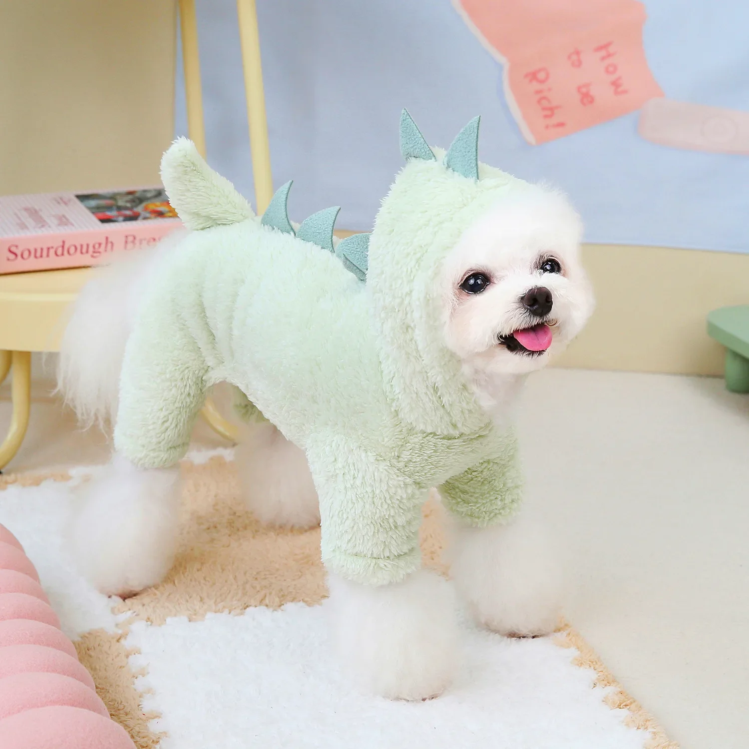 Autumn and Winter Dog Cute Cartoon Dinosaur Four-legged Clothes Double-sided Velvet Small and Medium-sized Dog Pet Clothes