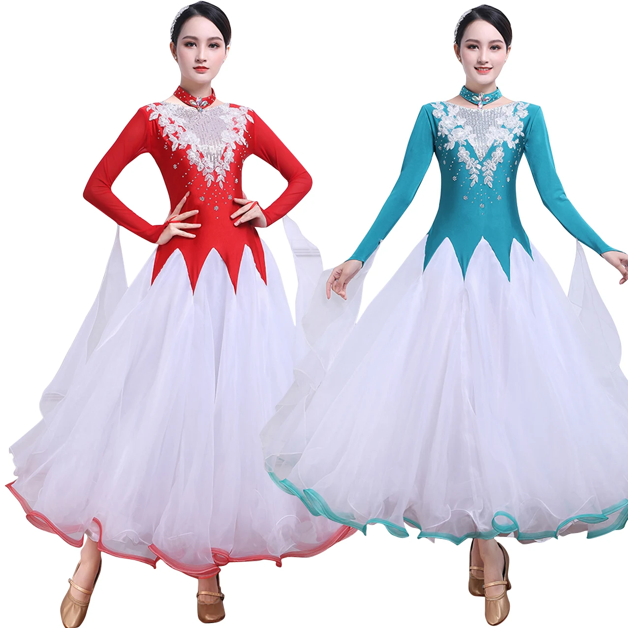 

Waltz Ballroom Competition Dress Standard Dance Performance Costumes Women Rhinestones Evening Party Gown 720 Degree Big Swing