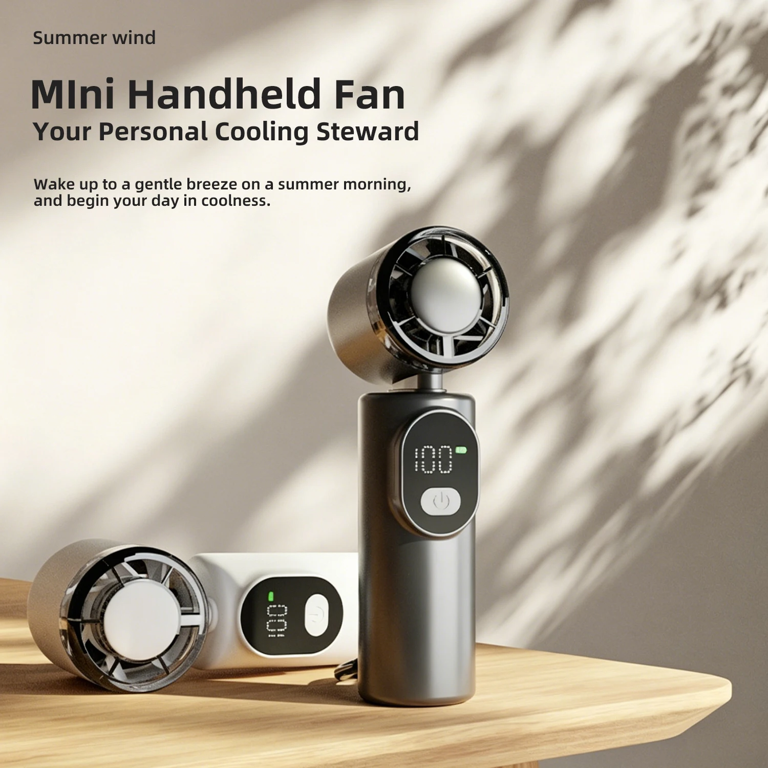 

2000mAh Handheld Cooling Fan with Digital Display Screen, 5-Speed Strong Wind Type-C Charging Indoor Outdoor Mini Air Cooler