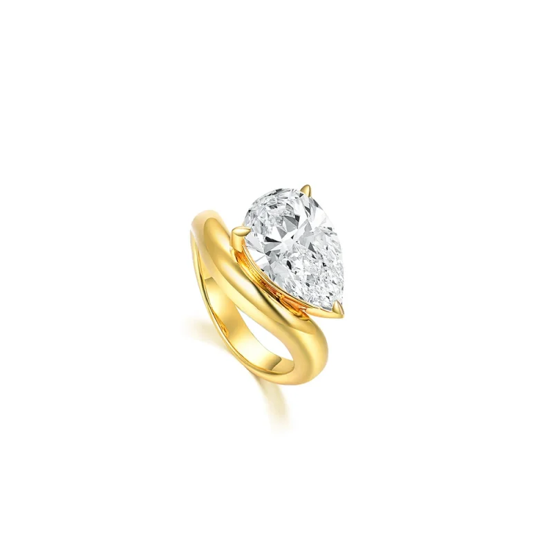 Bellux 925 Silver Synthetic Zircon Large Carat Water Drop White Diamond Stacked Matching Rings Gold Plated Double-layer Rring