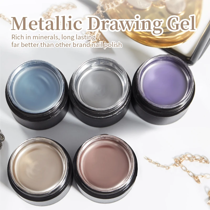 BOZLIN 5ml UV/LED Gold Silver Metallic Chrome 3D Painting Gel Polish Super Bright Rose Gold Mirror Metal Gel Drawing image 6