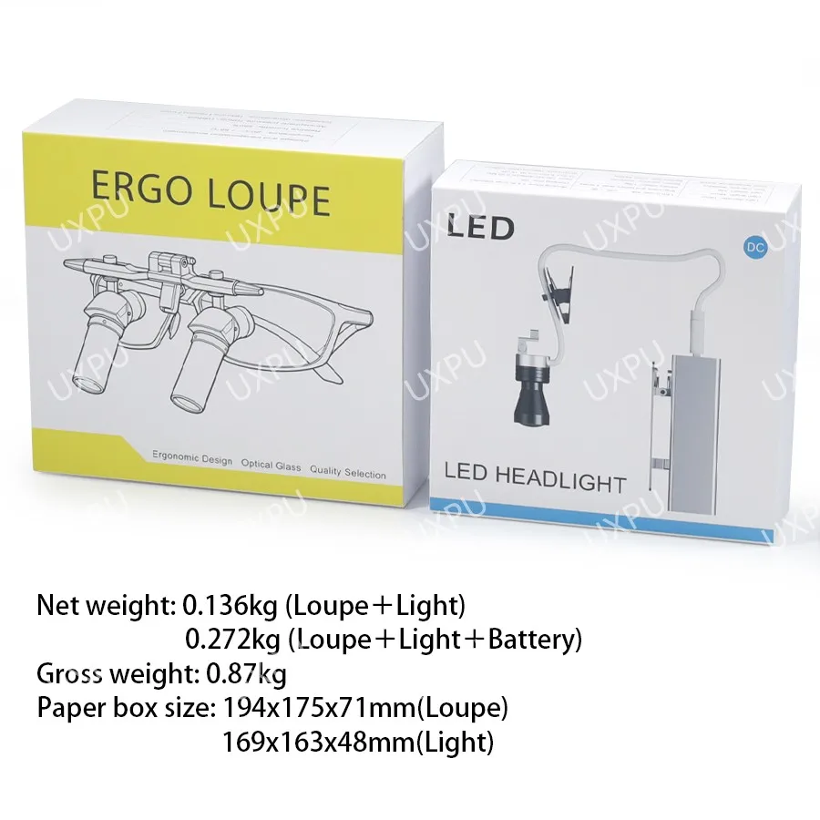 5.0X Dental Ergo Loupes Adjustable PD and Working distance Magnifier Built-In Frame With 3500mAh Wire Headlight Surgical  loupes