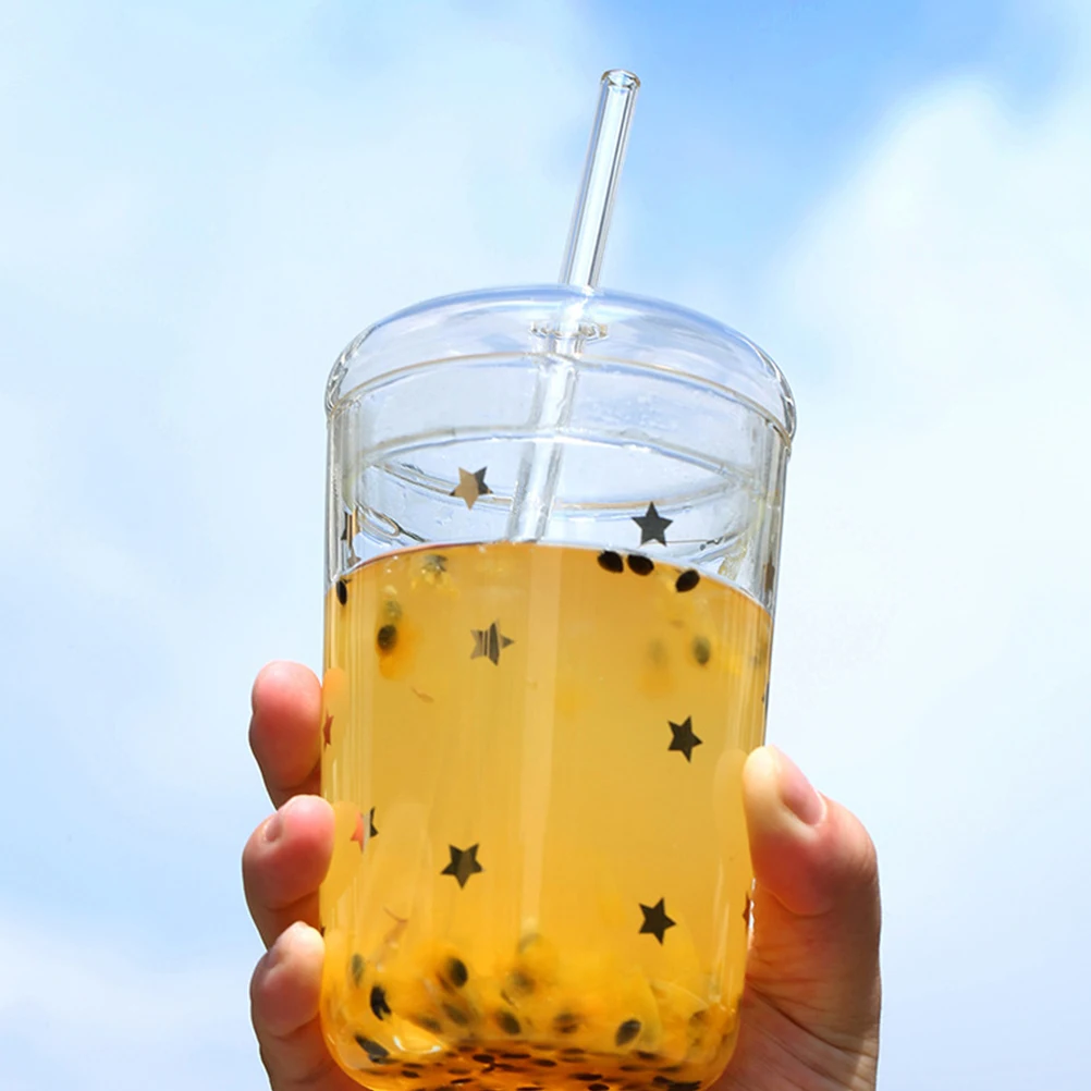 

Glass Sippy Cup Milk Tea Clear Tumbler with Straw Coffee Vintage Drinking Glasses Smoothie Bamboo Shaped Baby Tumblers