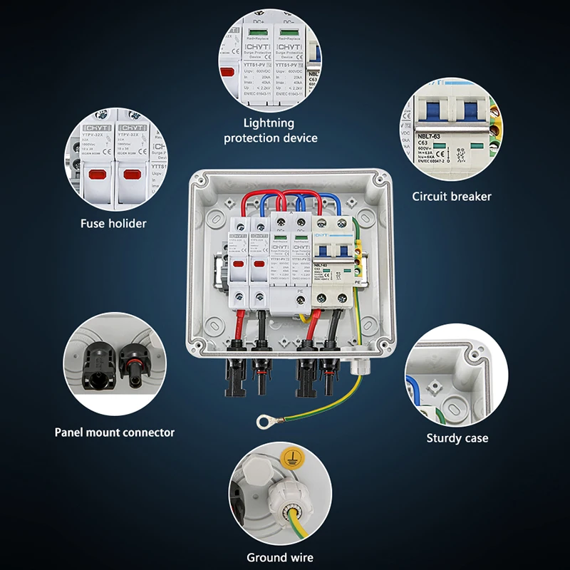 Imagem -02 - Solar Fotovoltaica pv Combiner Box Caixa de Distribuição Impermeável Proteção contra Raios Entrada Saída Fusível dc Mcb Spd Ip65