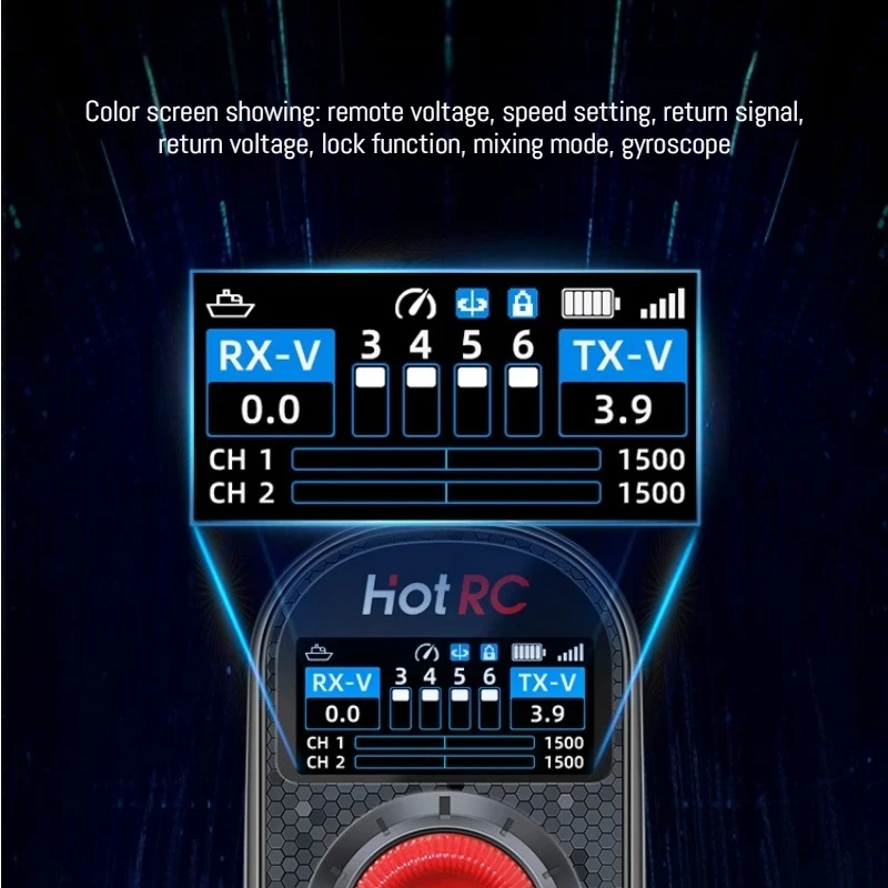 HOTRC DS650 Upgraded 6-Channel RC Boat Transmitter Single Hand Remote Controller with Cruise Control Color Screen for Bait Boat
