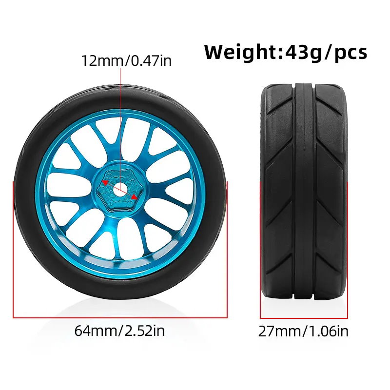 4 pcs CNC Aluminum 64mm RC Rally Racing Wheel Hub Drift Tire FW06 Tamiya TT01 TT02 XV01 1/10 RC Racing Upgrade Parts Wheel