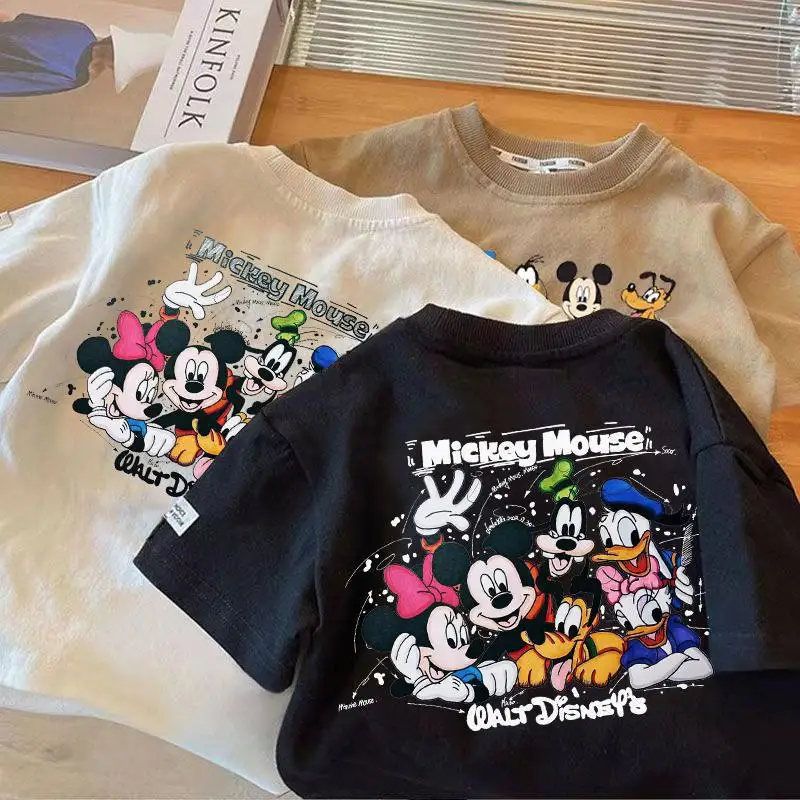 

Korean Kids Cotton Short Sleeve Tee, Summer New Round Neck Cartoon Print Top for Toddlers