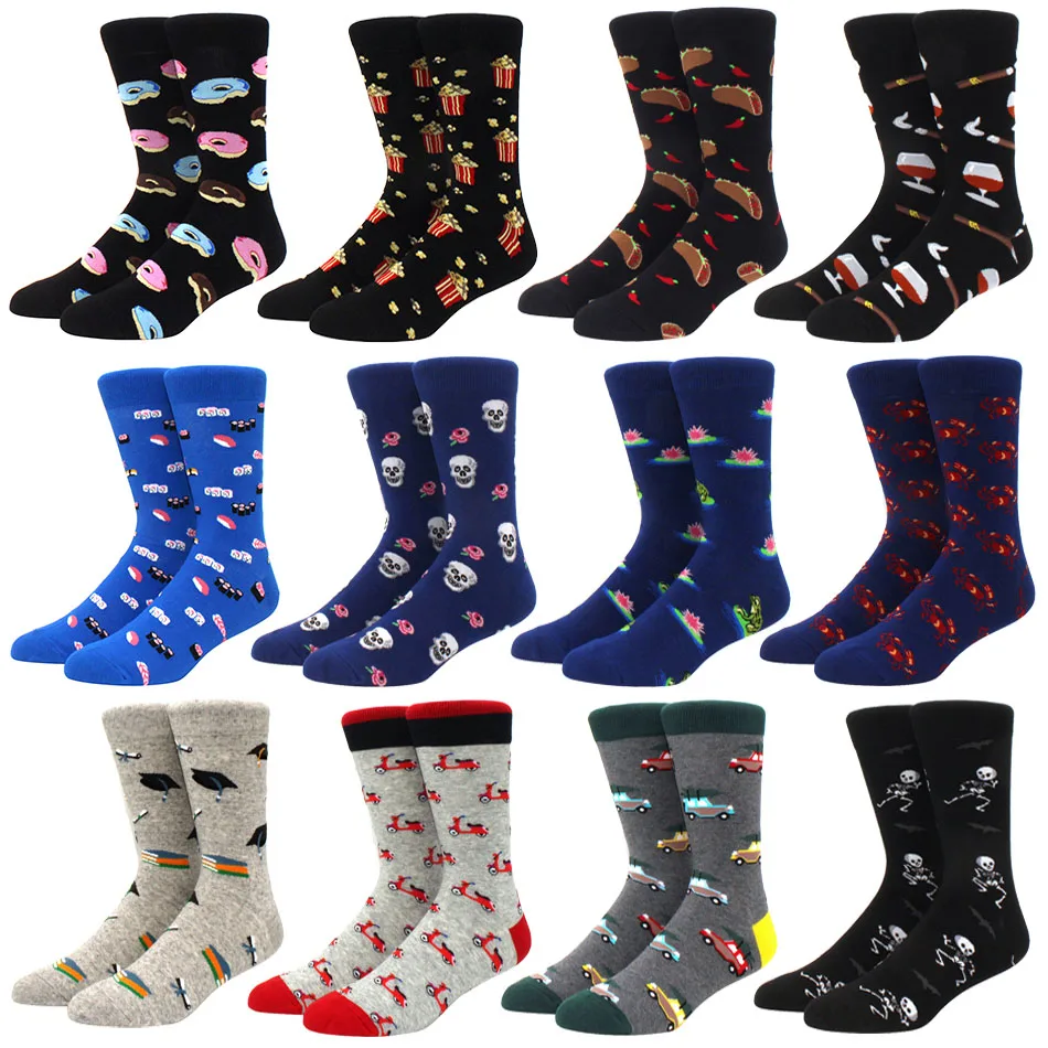 High Quality Fashion casual men's socks cartoon food car series fun women's socks