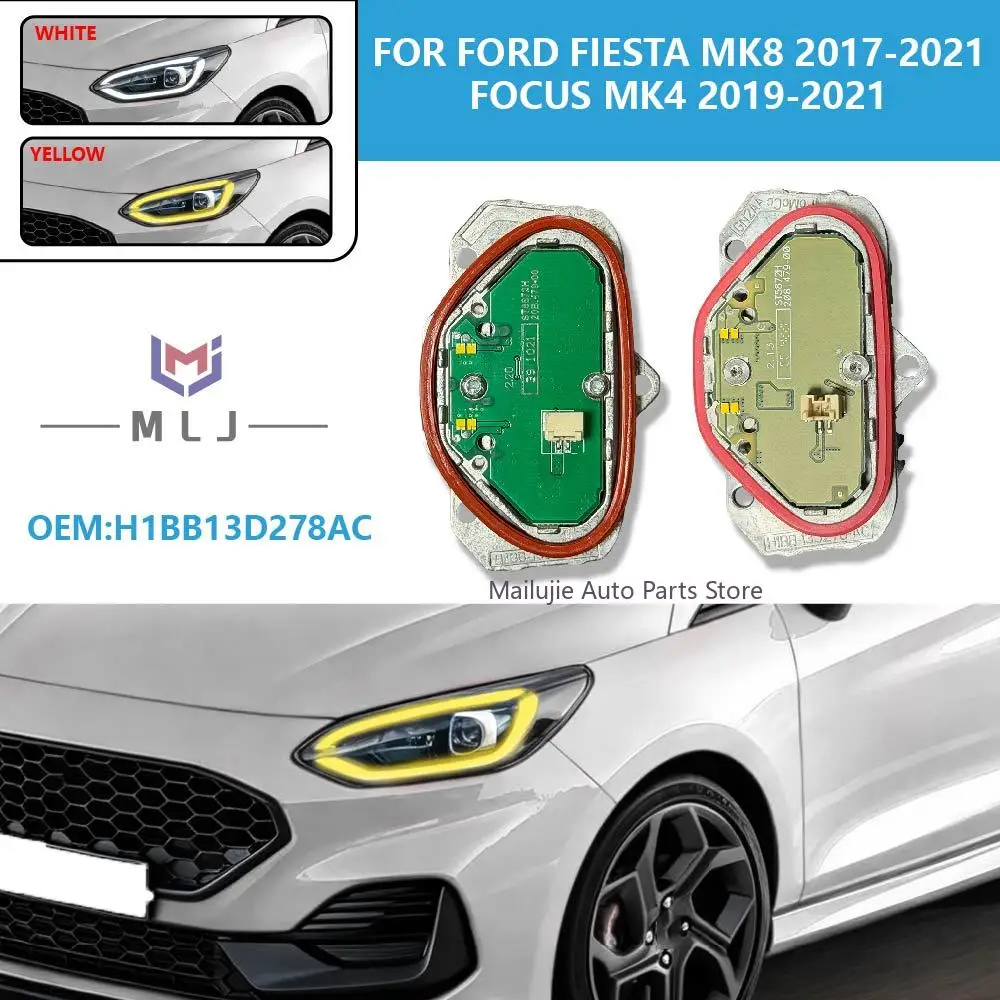For Ford Fiesta MK8 2017-2021 Focus MK4 2019-2021 Transit Custom Puma Yellow LED DRL Module Daytime Running Light H1BB13D278AC