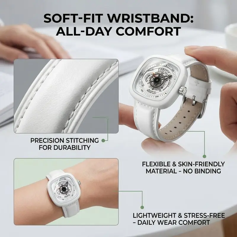 1pc White Strap Square Dial Hollow Design Fashionable Versatile Quartz Watch Women's Exquisite Trendy Accessory