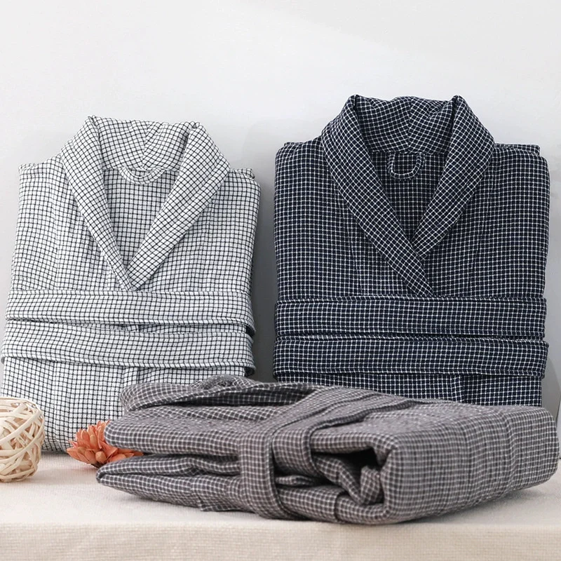 autumn-winter-cotton-bathrobe-for-couples-pajamas-long-sleeve-nightgown-absorbent-loungewear-home-quick-drying-plaid-bathrobe