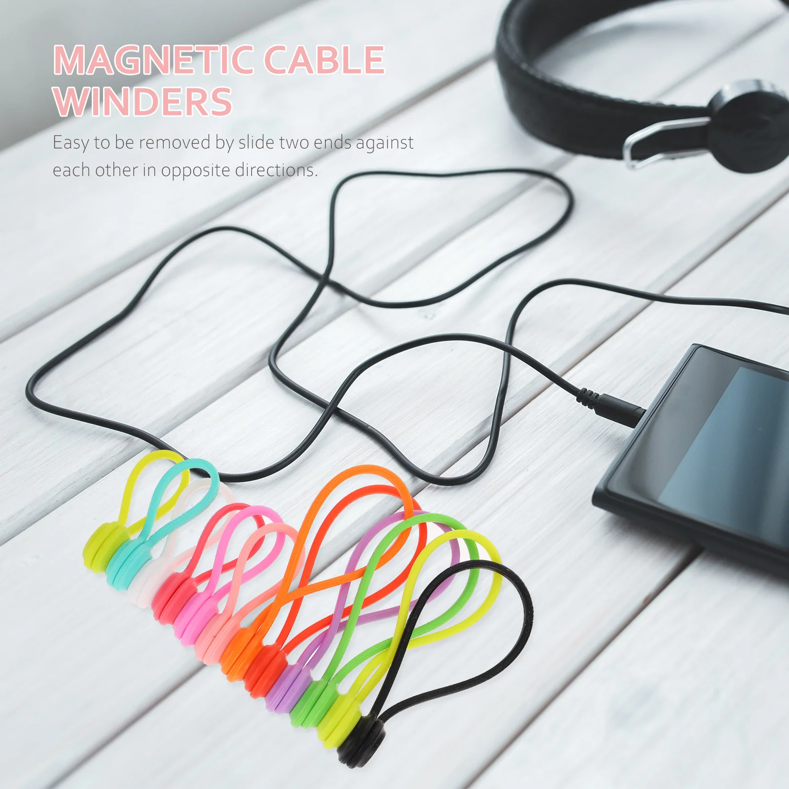 Cable Magnetic Ties Cord Straps Tiesilicone Strap Reusable Winders Organizer Winder Rubber Binding Organization Usb Wire