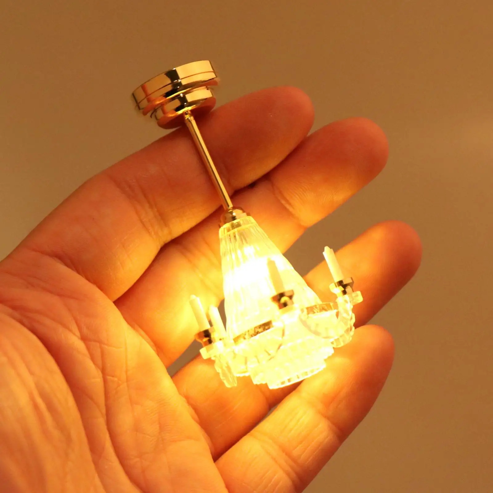 

1:12 Dollhouse Miniature Chandelier Pretend Play Accessories Toy Metal Candle Lights for Home Kitchen Bedroom Dining Room Decor