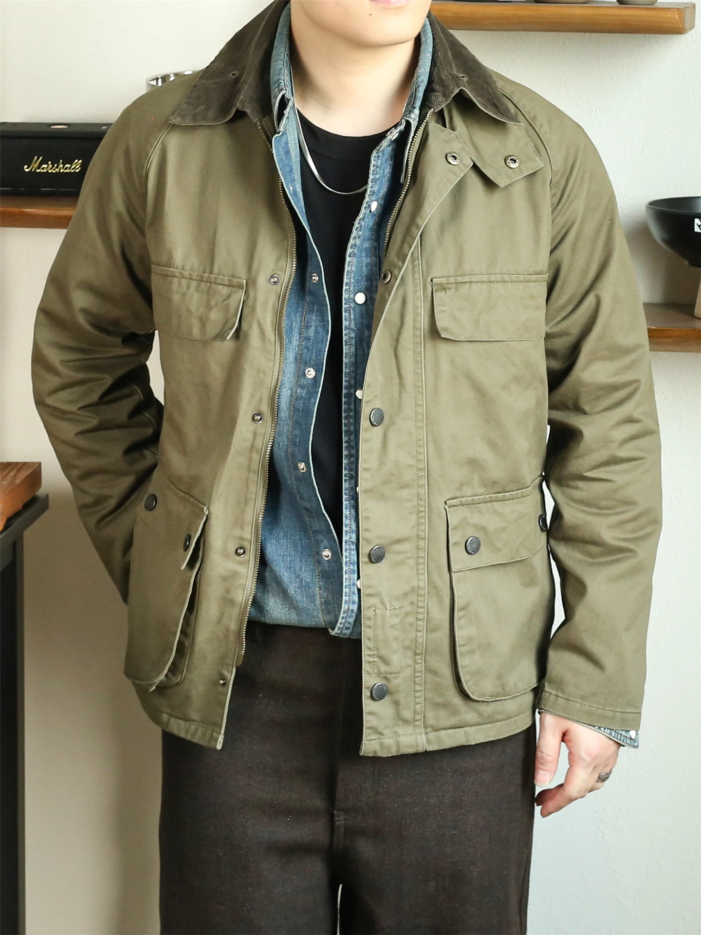 

Ретро-куртка в американском охотничьем стиле из чистого хлопка, без воскового покрытия, британский стиль, камуфляжная верхняя одежда, осенняя, износостойкая, с длинными рукавами