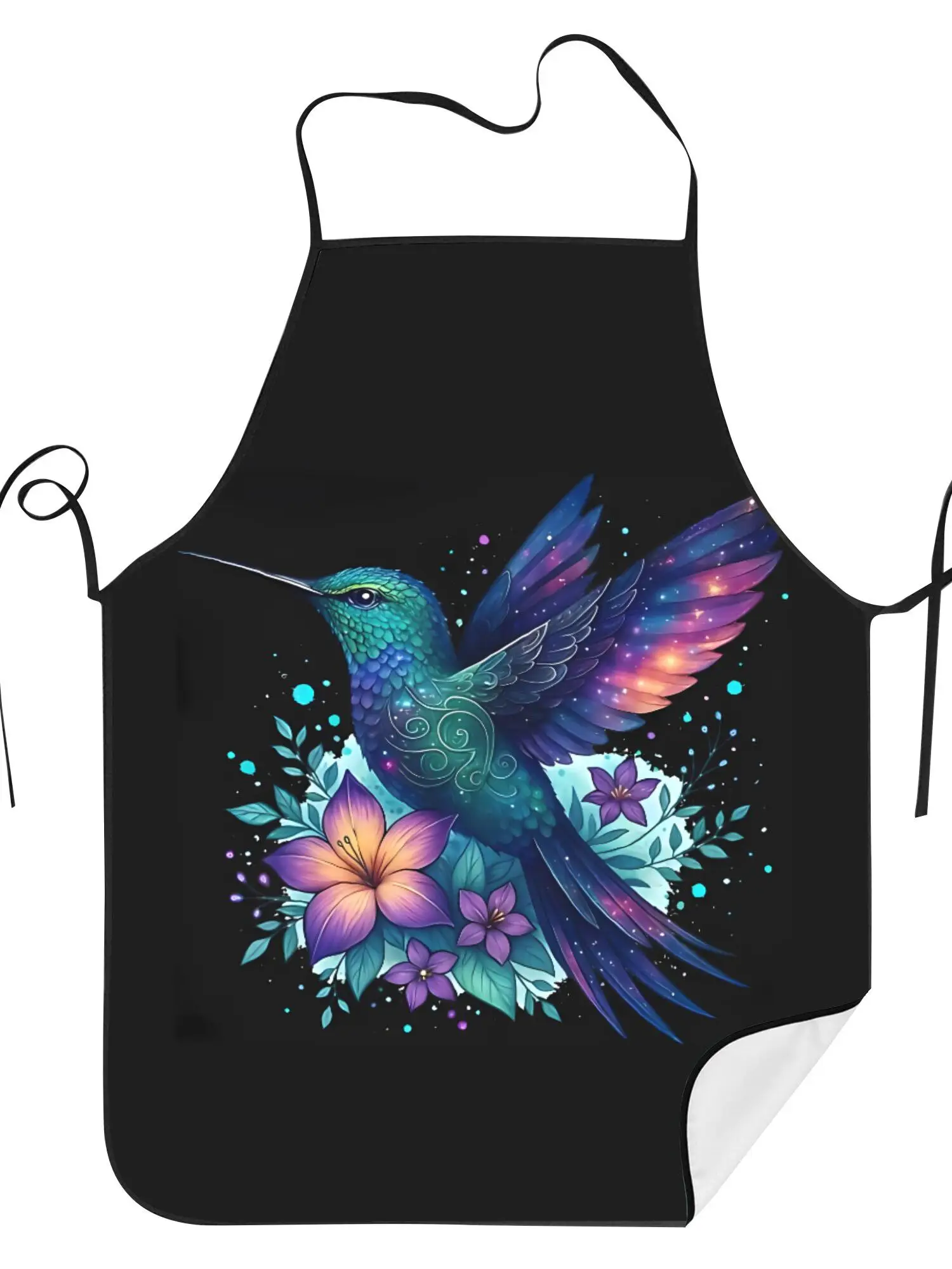 Unisex Apron Featuring A Hummingbird and Vibrant Flowers, Perfect for Cooking or Hairdressing
