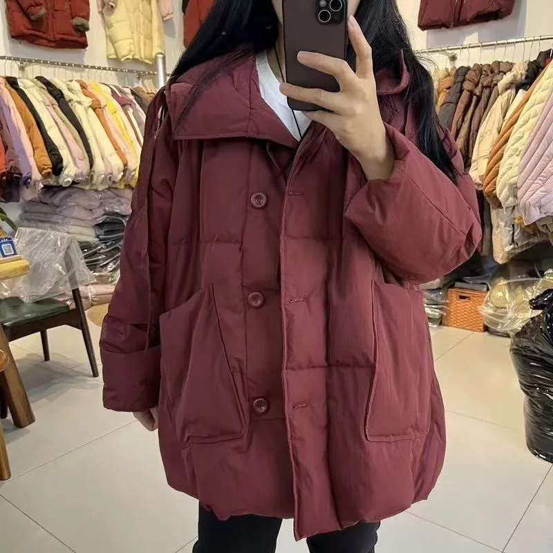 عارضة بطة أسفل بسيط نمط جديد مقنعين منتصف طول أنيق فضفاض جيب الشتاء سترة الراقية المألوف والدافئة أسفل سترة #4