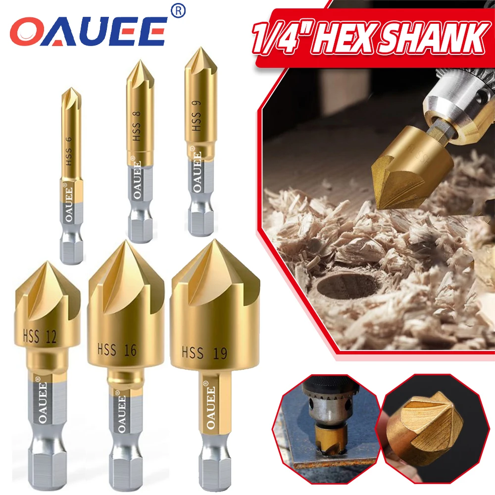 6 قطعة غاطسة مثقاب مجموعة 1/4 ''عرافة عرقوب HSS 5 الناي موازنة 90 درجة الخشب الشطب القاطع الشطب 6 مللي متر-19 مللي متر