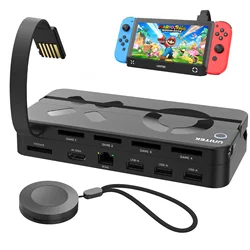 Unitek-conmutador de tarjetas de juego para Nintendo Switch, lector de tarjetas multijuego con estación de acoplamiento USB a 4K HDMI RJ45 Gigabit Ethernet