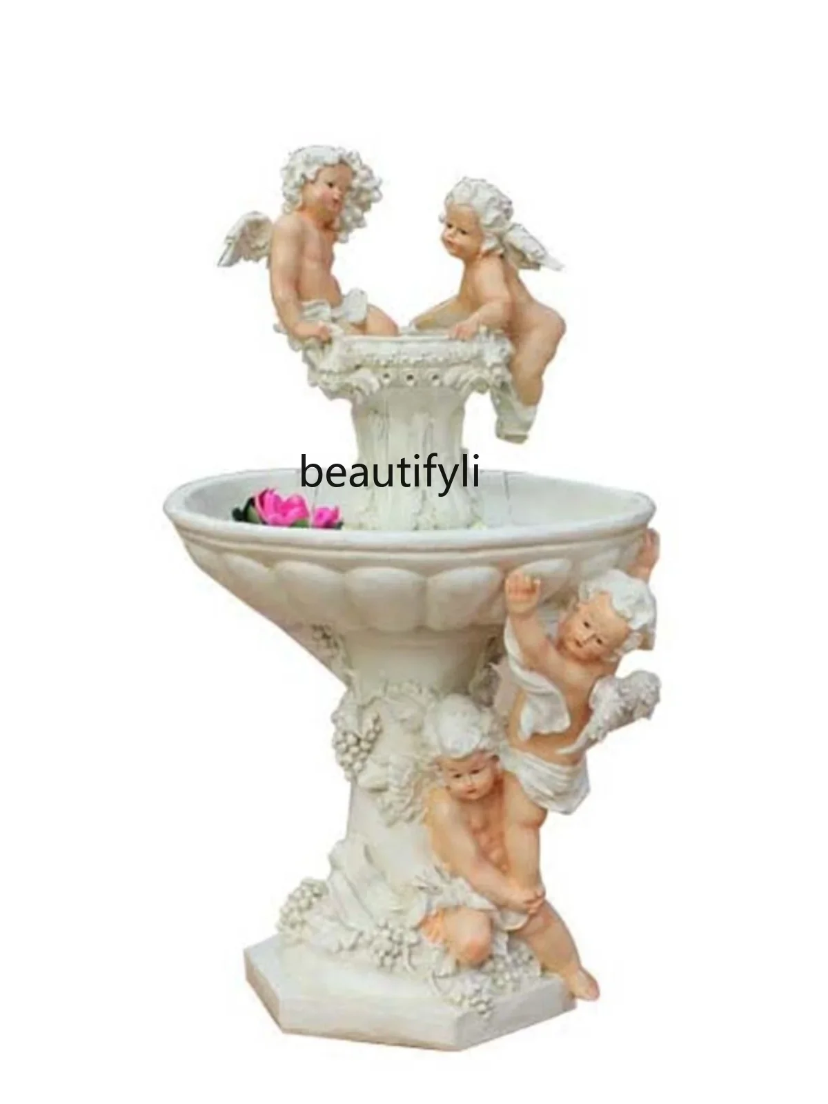 

European Angel Water Fountain Fish Pond Sculpture Craft Home Outdoor Waterscape Decoration Character Floor Villa Decoration